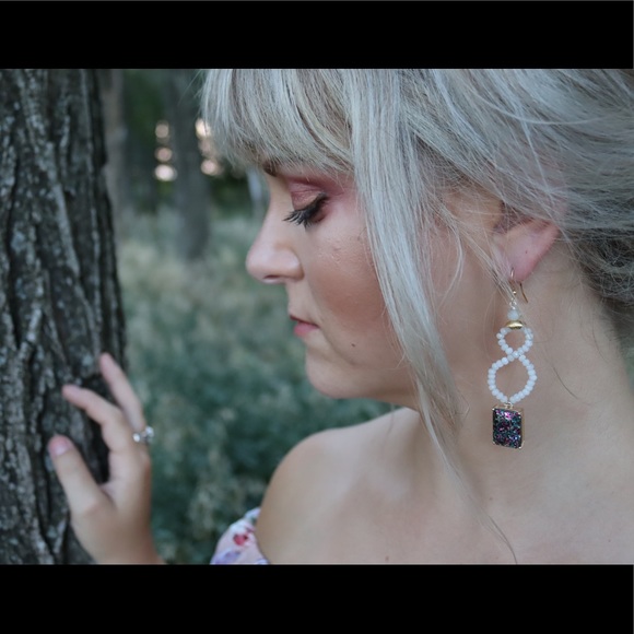 gabriella designs Jewelry - Handmade gemstone and glitter statement earrings